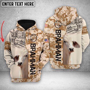 Personalized Brahman Brown Camo All Printed 3D Shirt, Farmer Hoodie, Custom Farm Shirts, Farmer T Shirt