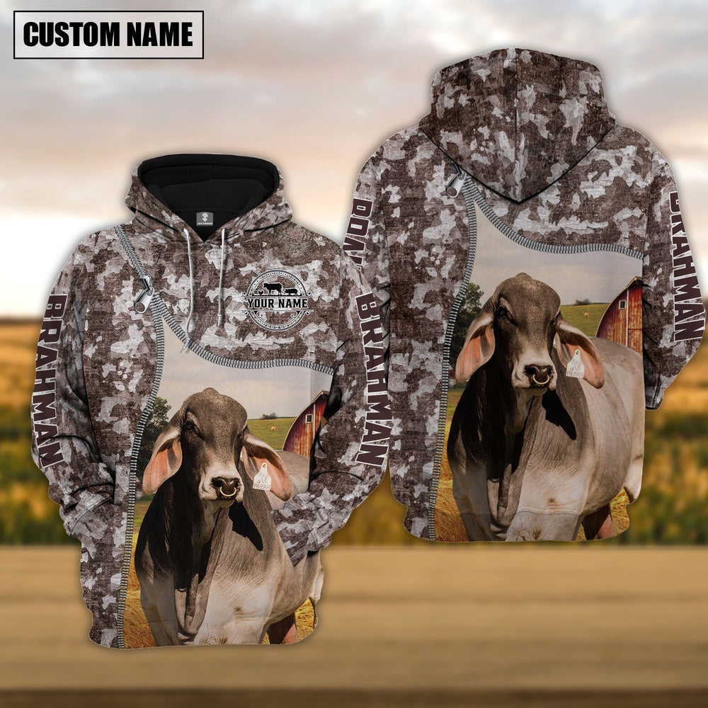 Personalized Brahman Cattle Farm All Over Printed Hoodie, Farmer Hoodie, Custom Farm Shirts, Farmer T Shirt