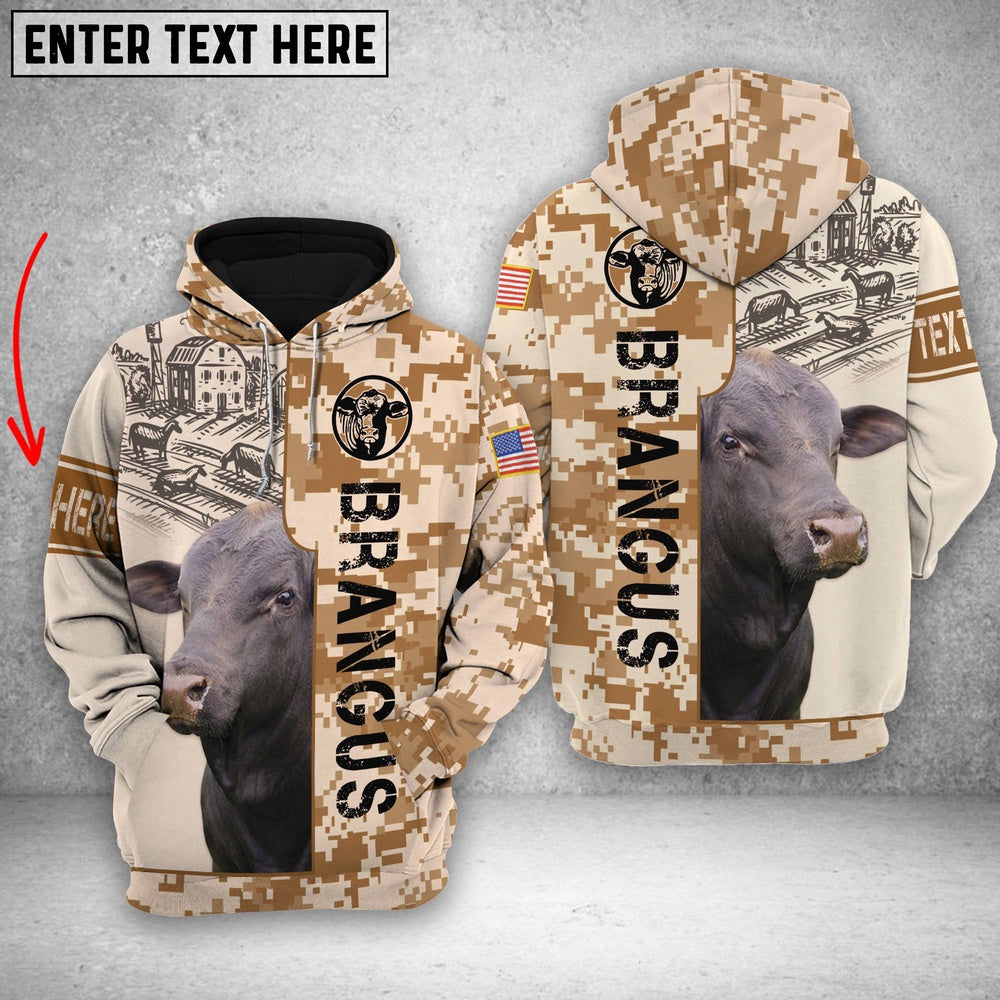 Personalized Brangus Brown Camo All Printed 3D Shirt, Farmer Hoodie, Custom Farm Shirts, Farmer T Shirt