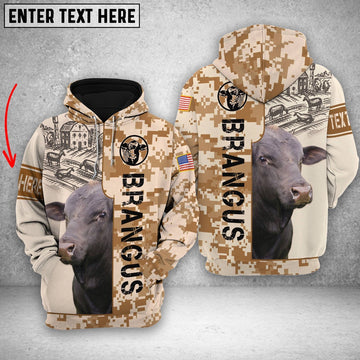 Personalized Brangus Brown Camo All Printed 3D Shirt, Farmer Hoodie, Custom Farm Shirts, Farmer T Shirt