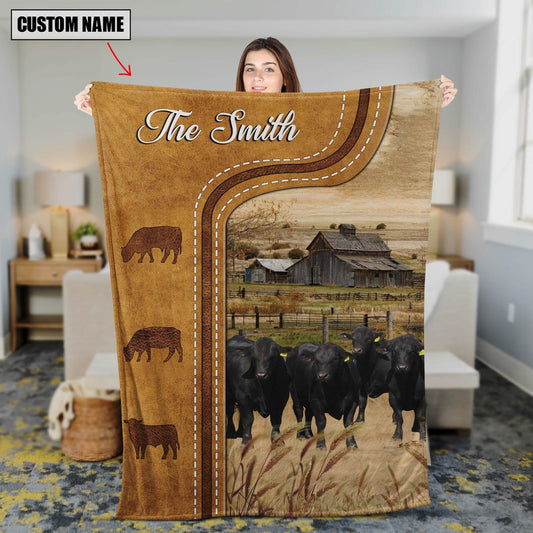 Personalized Brangus Cattle In Field Farmhouse Blanket, Farm Blanket, Farm Animal Blanket