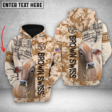 Personalized Brown Swiss Brown Camo All Printed 3D Shirt, Farmer Hoodie, Custom Farm Shirts, Farmer T Shirt
