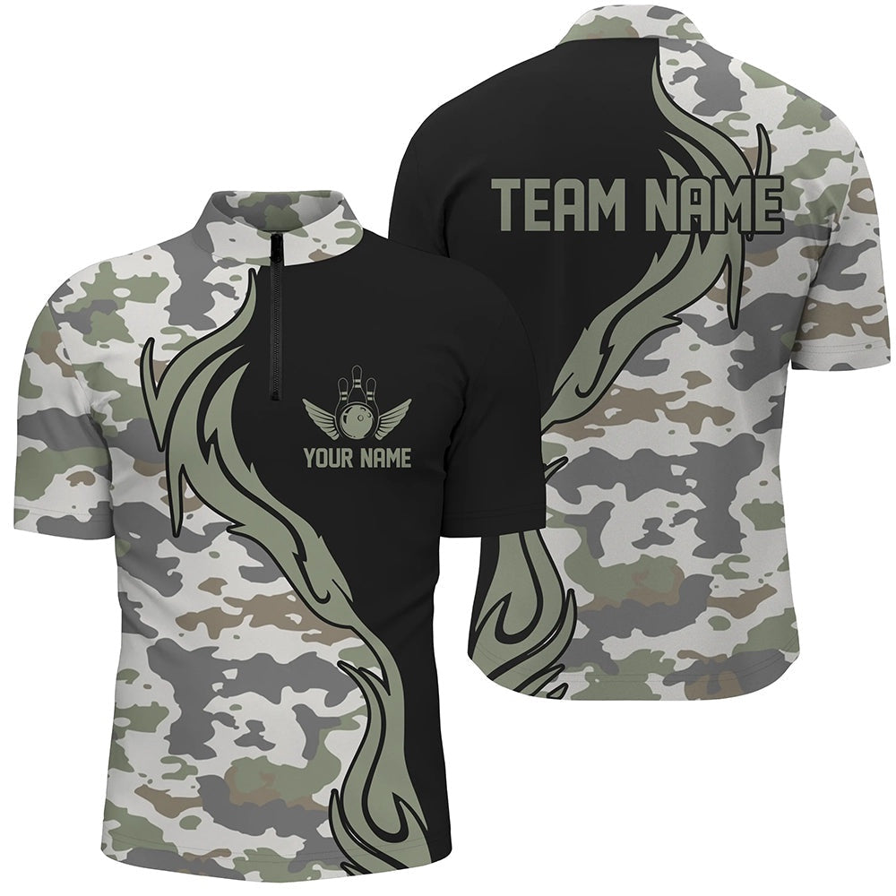 Personalized Camo Bowling Shirts For Men Custom Bowling Team Jerseys Bowlers Outfits , Bowling Jersey Shirt