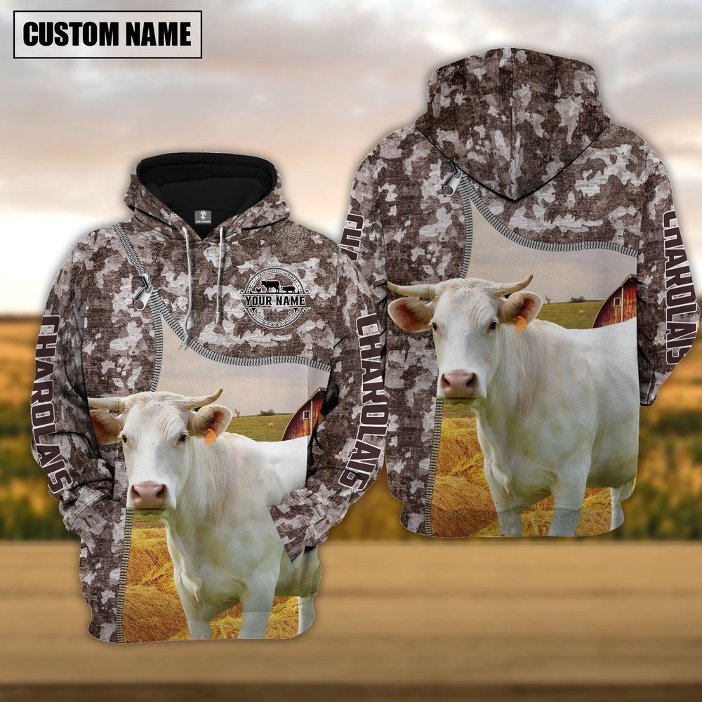 Personalized Charolais Cattle Farm All Over Printed Hoodie, Farmer Hoodie, Custom Farm Shirts, Farmer T Shirt