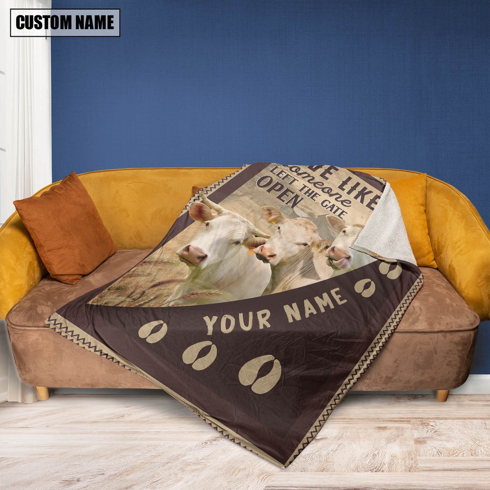 Personalized Charolais Live Like Someone Left The Gate Open Blanket, Farm Blanket, Farm Animal Blanket
