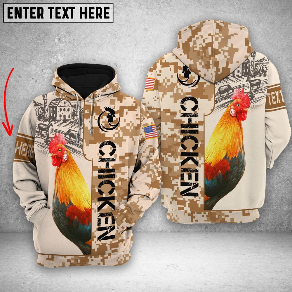 Personalized Chicken Brown Camo All Printed 3D Shirt, Farmer Hoodie, Custom Farm Shirts, Farmer T Shirt