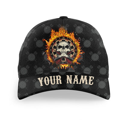 Personalized Darts Flame Skull Baseball Hats Custom Fire Crazy Darts Cap, Darts Team Cap Hats