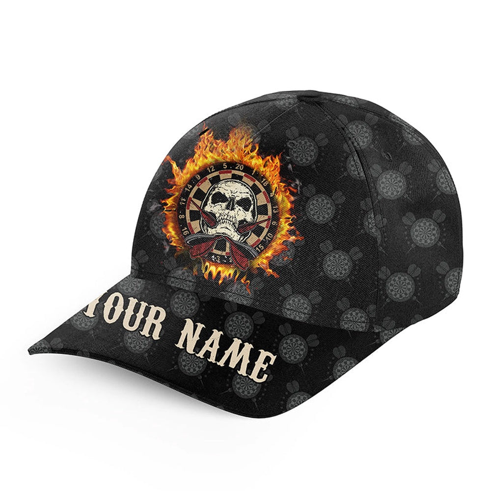 Personalized Darts Flame Skull Baseball Hats Custom Fire Crazy Darts Cap, Darts Team Cap Hats