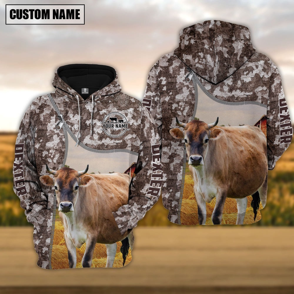 Personalized Dexter Cattle Farm All Over Printed Hoodie, Farmer Hoodie, Custom Farm Shirts, Farmer T Shirt