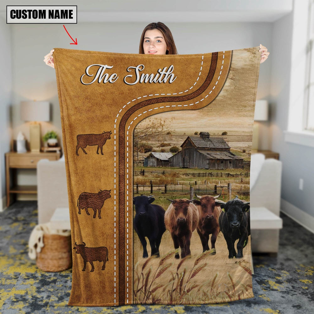 Personalized Dexter Cattle In Field Farmhouse Blanket, Farm Blanket, Farm Animal Blanket