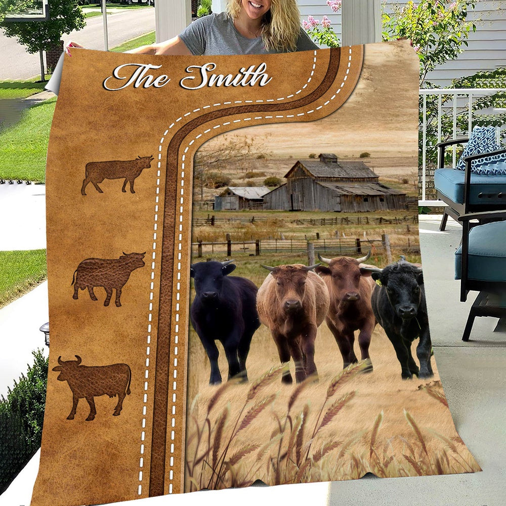 Personalized Dexter Cattle In Field Farmhouse Blanket, Farm Blanket, Farm Animal Blanket