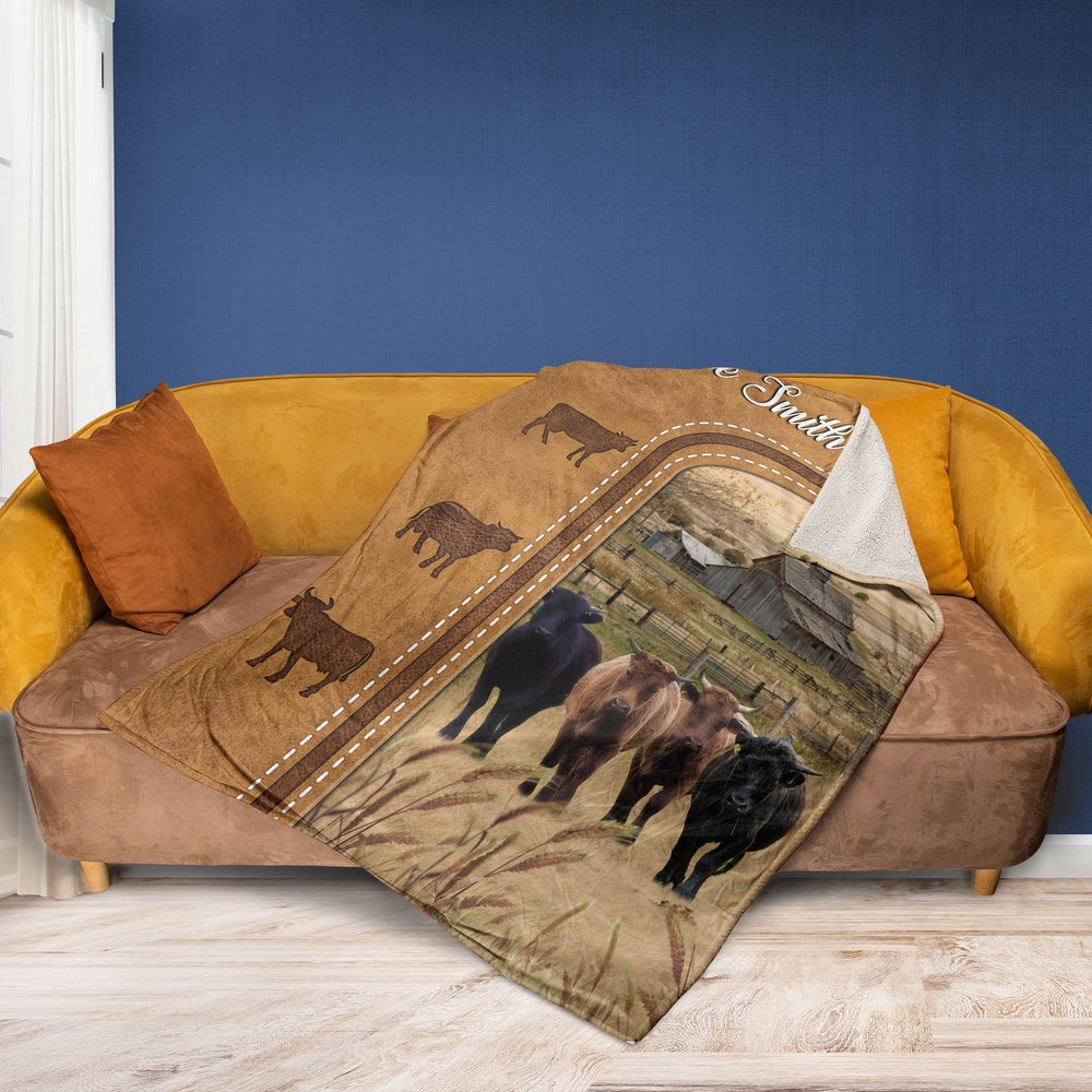 Personalized Dexter Cattle In Field Farmhouse Blanket, Farm Blanket, Farm Animal Blanket