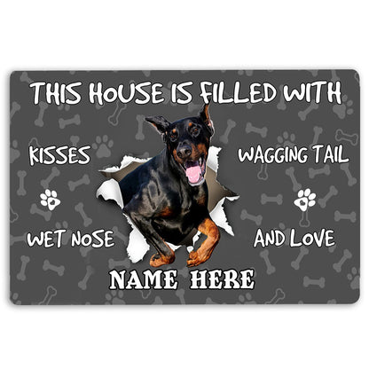 Personalized Dobermann Welcome Doormat, Dobermann Pinscher dog lover pawprint Welcome Doormat, Custom Name Pets Home Decor Door Mat