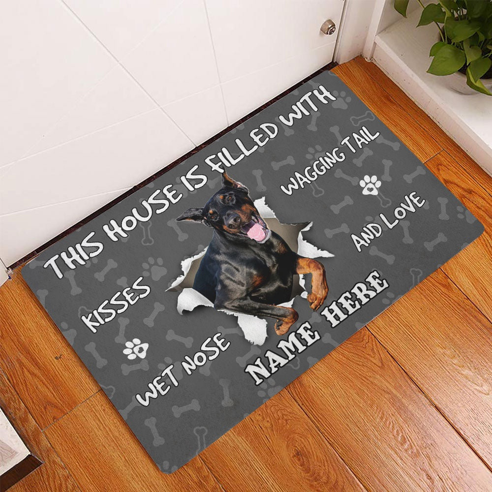 Personalized Dobermann Welcome Doormat, Dobermann Pinscher dog lover pawprint Welcome Doormat, Custom Name Pets Home Decor Door Mat