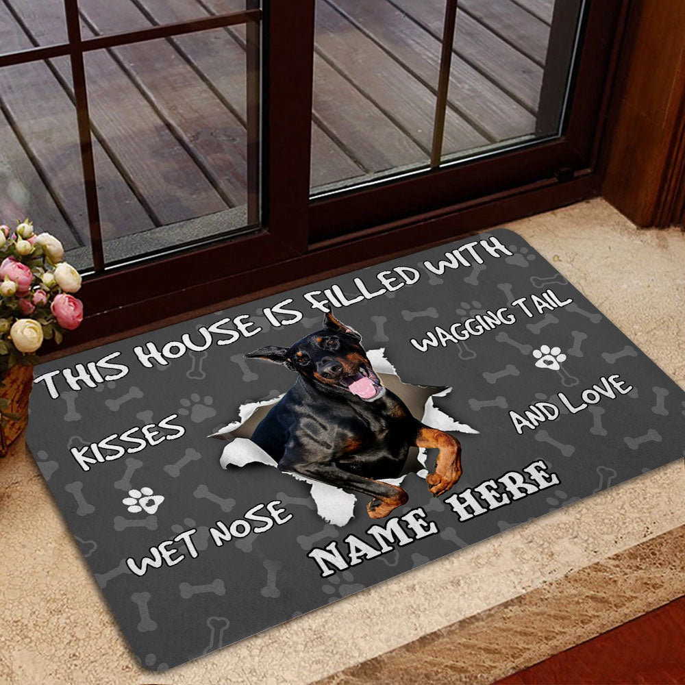 Personalized Dobermann Welcome Doormat, Dobermann Pinscher dog lover pawprint Welcome Doormat, Custom Name Pets Home Decor Door Mat