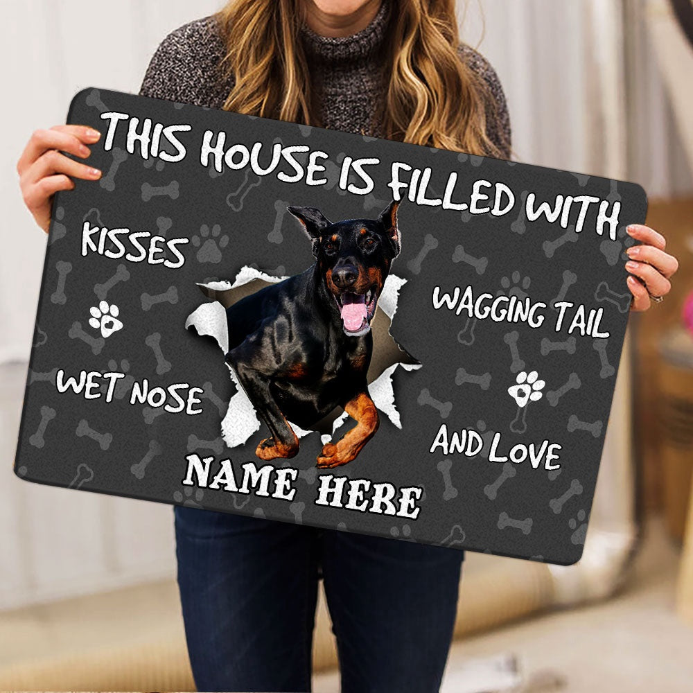 Personalized Dobermann Welcome Doormat, Dobermann Pinscher dog lover pawprint Welcome Doormat, Custom Name Pets Home Decor Door Mat