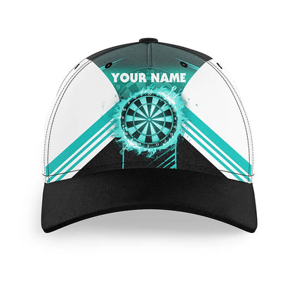 Personalized Fire Flame Dartboard 3D All Over Print Baseball Darts Hat Custom Turquoise Darts Cap, Darts Team Cap Hats