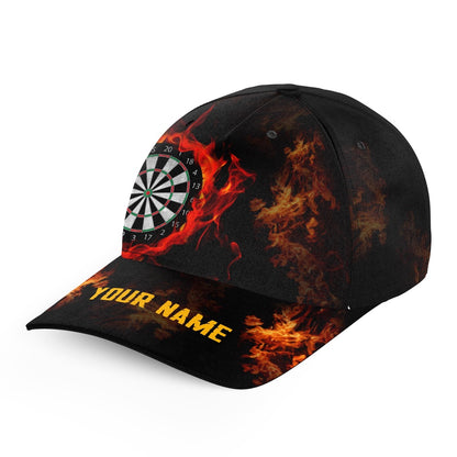 Personalized Fire Flame Dartboard 3D Printed Darts Hat, Custom Adjustable Baseball Darts Caps, Darts Team Cap Hats