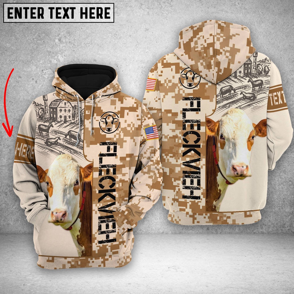 Personalized Fleckvieh Brown Camo All Printed 3D Shirt, Farmer Hoodie, Custom Farm Shirts, Farmer T Shirt