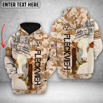 Personalized Fleckvieh Brown Camo All Printed 3D Shirt, Farmer Hoodie, Custom Farm Shirts, Farmer T Shirt
