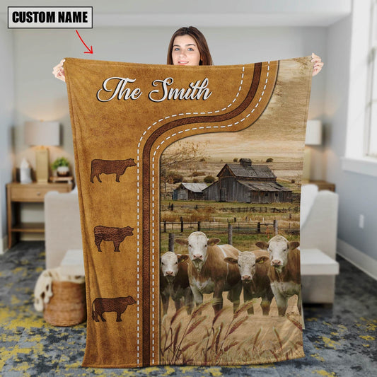 Personalized Fleckvieh Cattle In Field Farmhouse Blanket, Farm Blanket, Farm Animal Blanket