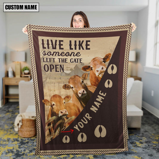 Personalized Fleckvieh Live Like Someone Left The Gate Open Blanket, Farm Blanket, Farm Animal Blanket