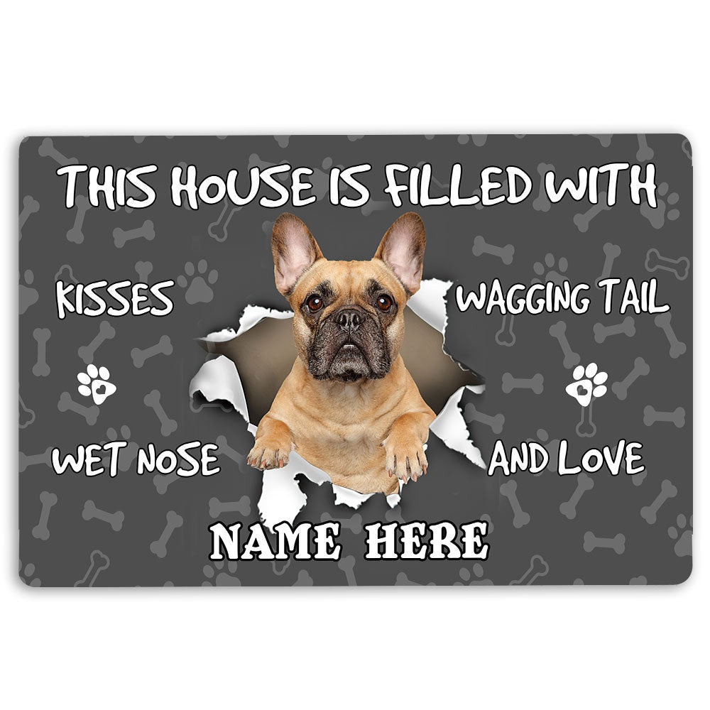 Personalized French Bulldog Welcome Doormat, French Bulldog dog lover pawprint grey Welcome Doormat, Custom Name Pets Home Decor Door Mat