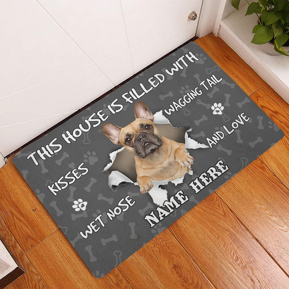 Personalized French Bulldog Welcome Doormat, French Bulldog dog lover pawprint grey Welcome Doormat, Custom Name Pets Home Decor Door Mat