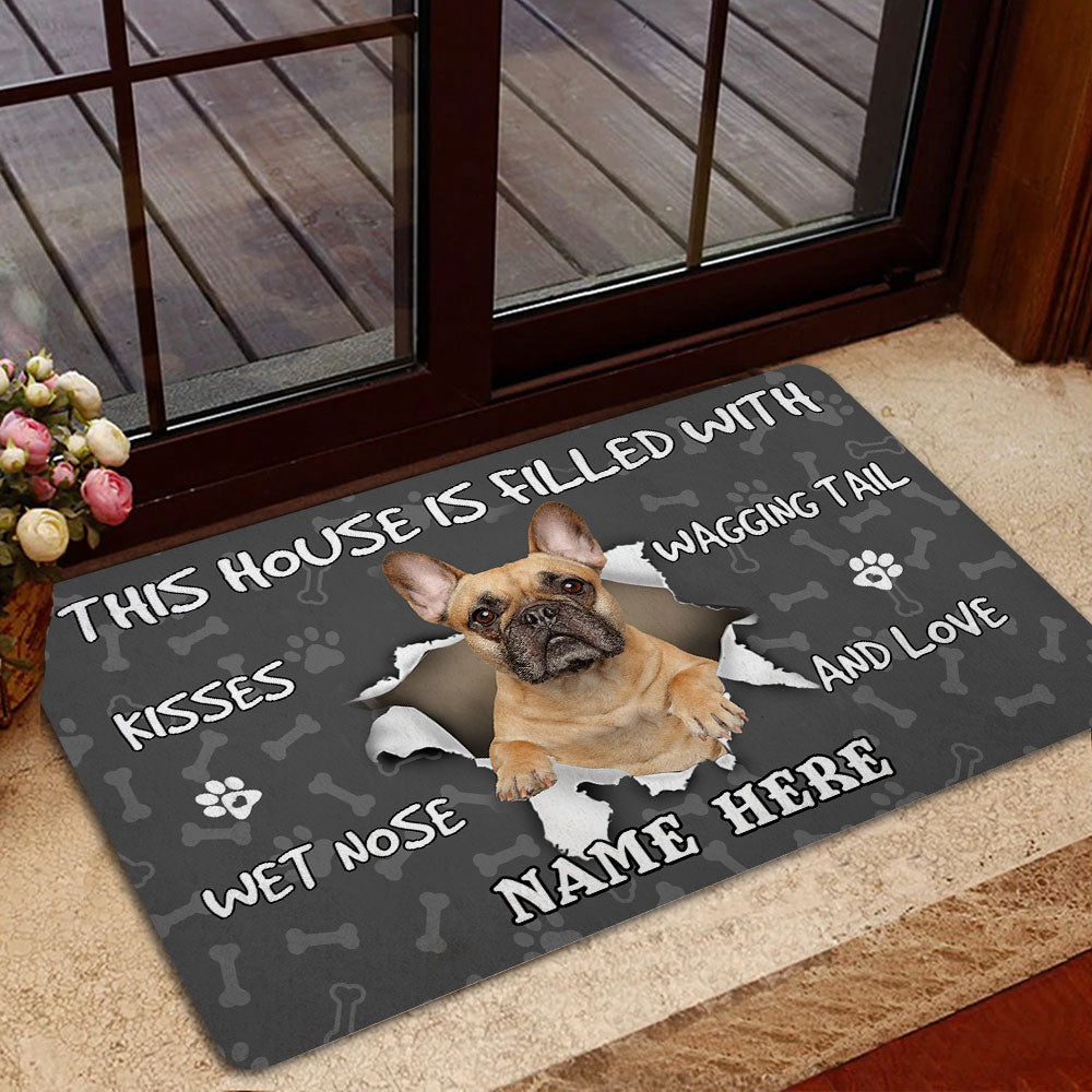 Personalized French Bulldog Welcome Doormat, French Bulldog dog lover pawprint grey Welcome Doormat, Custom Name Pets Home Decor Door Mat