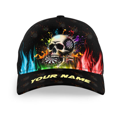 Personalized Funny 3D Skull Baseball Darts Caps Custom Name Colorful Fire Darts Hat, Darts Team Cap Hats