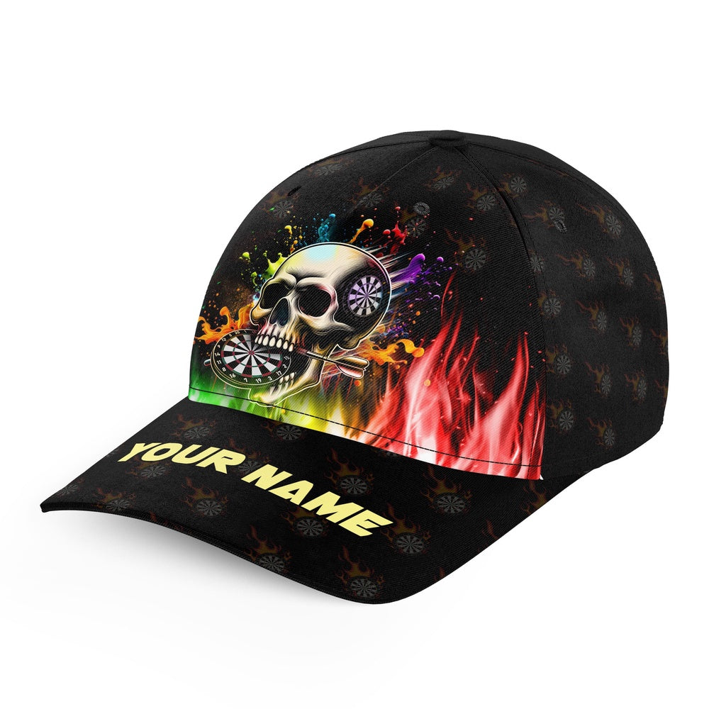 Personalized Funny 3D Skull Baseball Darts Caps Custom Name Colorful Fire Darts Hat, Darts Team Cap Hats