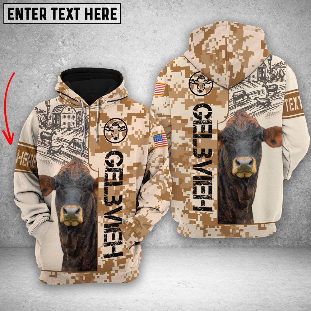 Personalized Gelbvieh Brown Camo All Printed 3D Shirt, Farmer Hoodie, Custom Farm Shirts, Farmer T Shirt