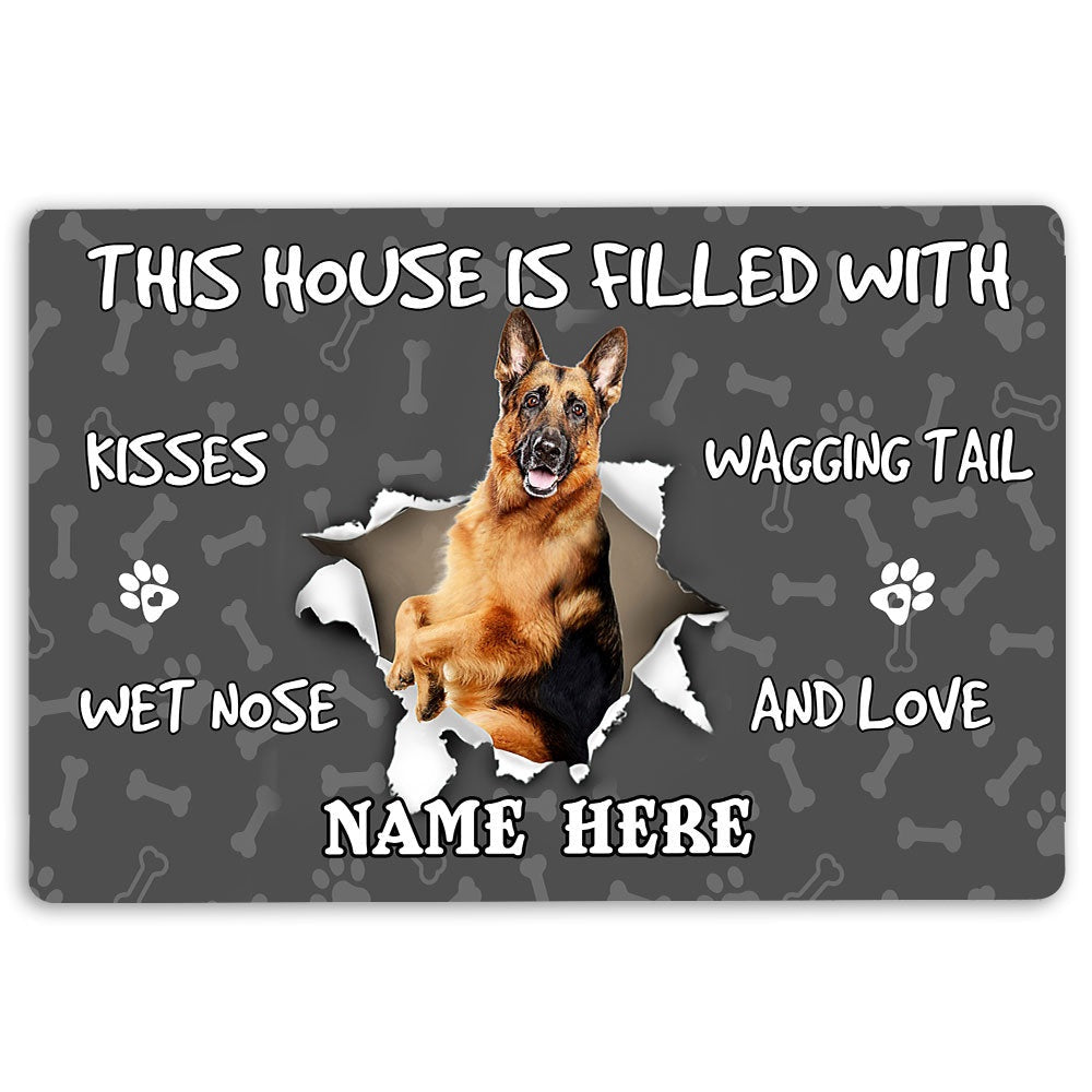 Personalized German Shepherd Welcome Doormat, German Shepherd dog lover pawprint grey Welcome Doormat, Custom Name Pets Home Decor Door Mat