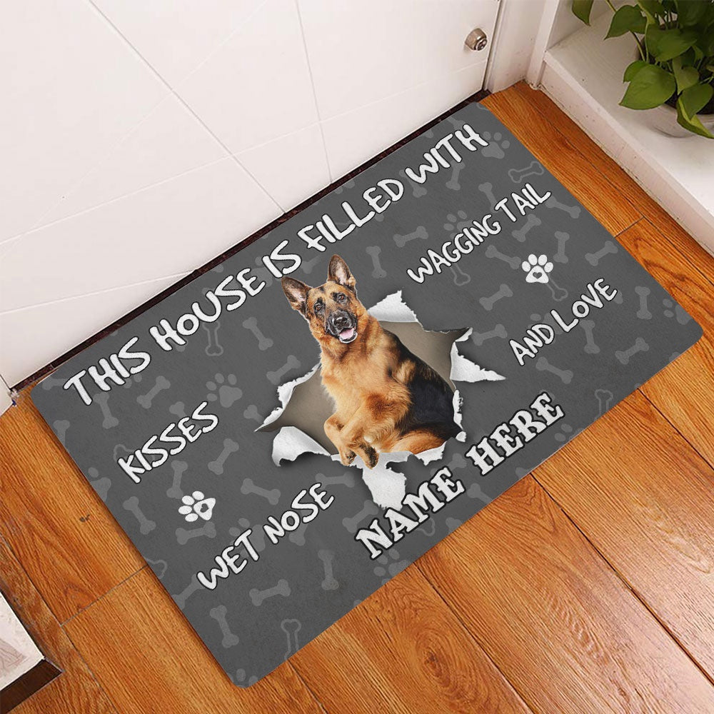 Personalized German Shepherd Welcome Doormat, German Shepherd dog lover pawprint grey Welcome Doormat, Custom Name Pets Home Decor Door Mat