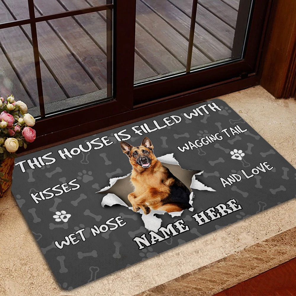 Personalized German Shepherd Welcome Doormat, German Shepherd dog lover pawprint grey Welcome Doormat, Custom Name Pets Home Decor Door Mat