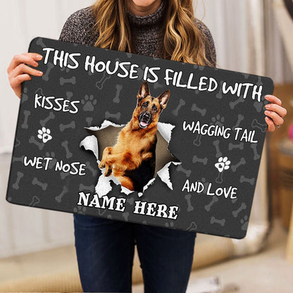 Personalized German Shepherd Welcome Doormat, German Shepherd dog lover pawprint grey Welcome Doormat, Custom Name Pets Home Decor Door Mat