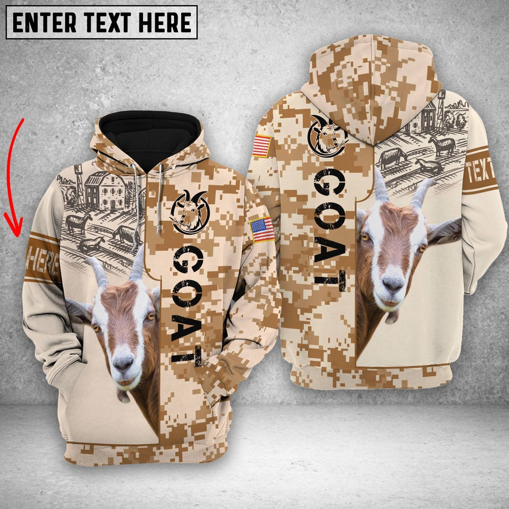 Personalized Goat Brown Camo All Printed 3D Shirt, Farmer Hoodie, Custom Farm Shirts, Farmer T Shirt