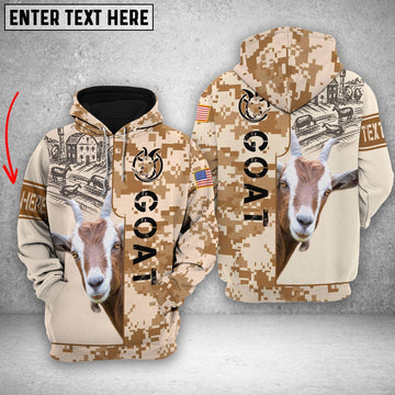 Personalized Goat Brown Camo All Printed 3D Shirt, Farmer Hoodie, Custom Farm Shirts, Farmer T Shirt