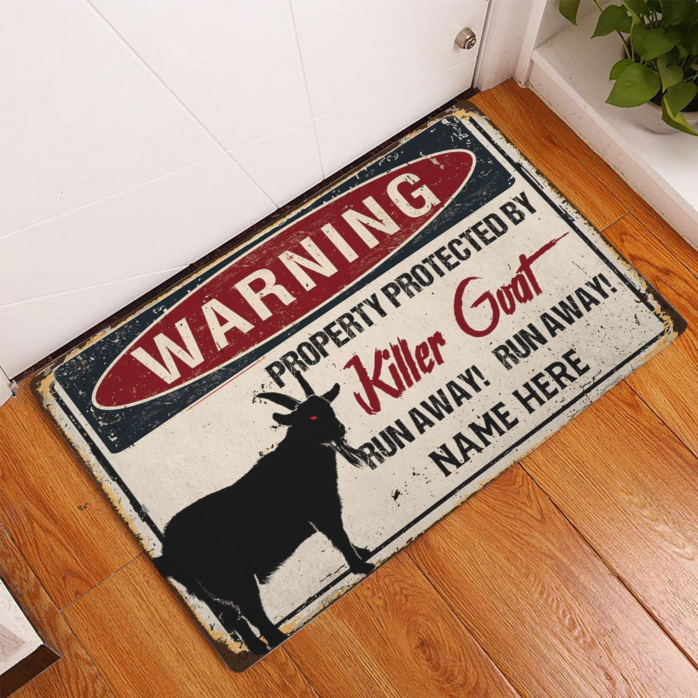 Personalized Goat Welcome Doormat, warning goat farm animal halloween Welcome Doormat, Custom Name Pets Home Decor Door Mat