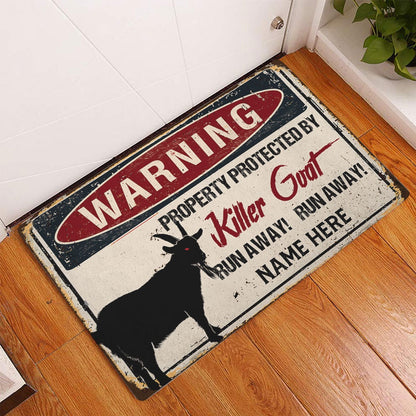 Personalized Goat Welcome Doormat, warning goat farm animal halloween Welcome Doormat, Custom Name Pets Home Decor Door Mat