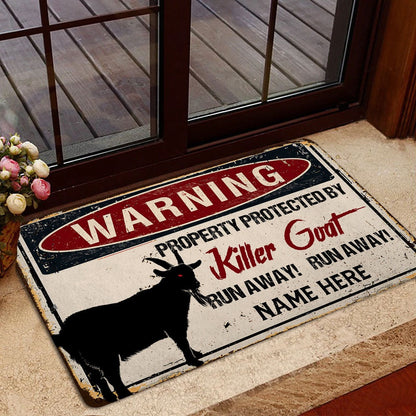 Personalized Goat Welcome Doormat, warning goat farm animal halloween Welcome Doormat, Custom Name Pets Home Decor Door Mat