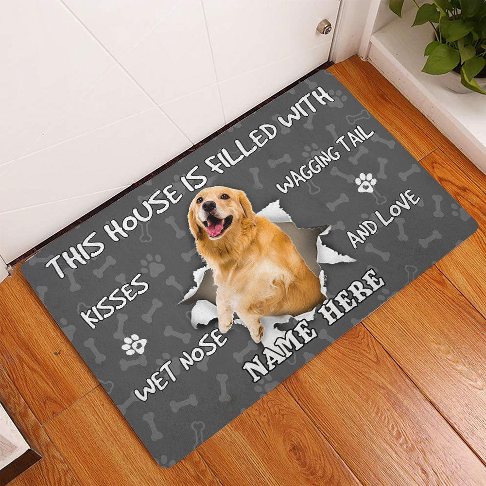 Personalized Golden Retriever Welcome Doormat, Golden Retriever dog pet lover pawprint Welcome Doormat, Custom Name Pets Home Decor Door Mat