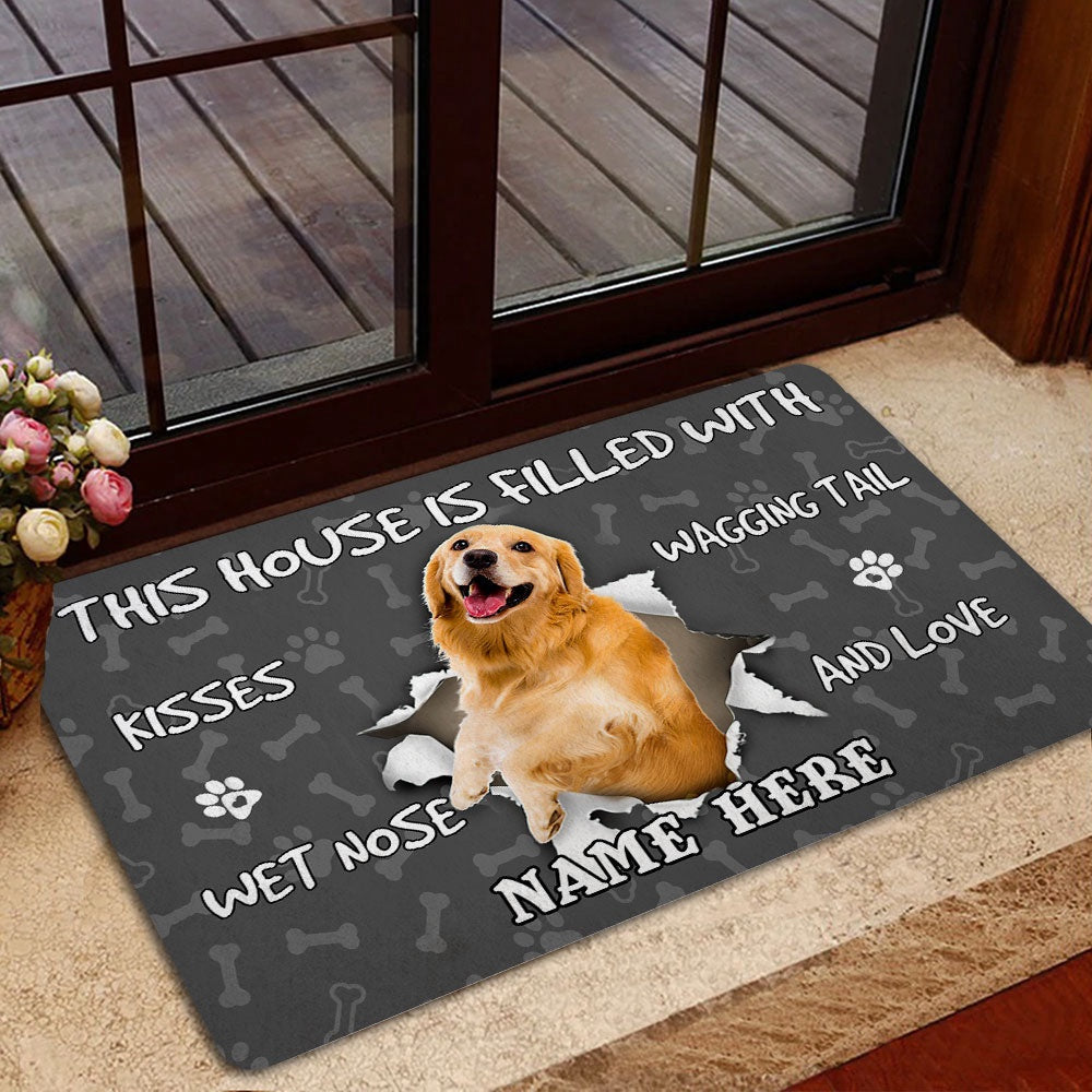 Personalized Golden Retriever Welcome Doormat, Golden Retriever dog pet lover pawprint Welcome Doormat, Custom Name Pets Home Decor Door Mat