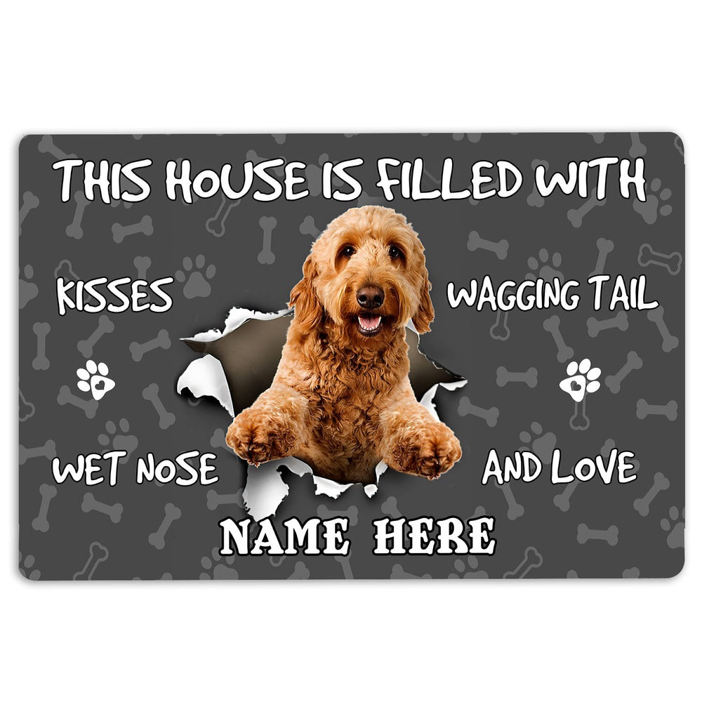Personalized Goldendoodle Welcome Doormat, Goldendoodle dog lover pawprint grey Welcome Doormat, Custom Name Pets Home Decor Door Mat