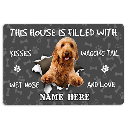 Personalized Goldendoodle Welcome Doormat, Goldendoodle dog lover pawprint grey Welcome Doormat, Custom Name Pets Home Decor Door Mat