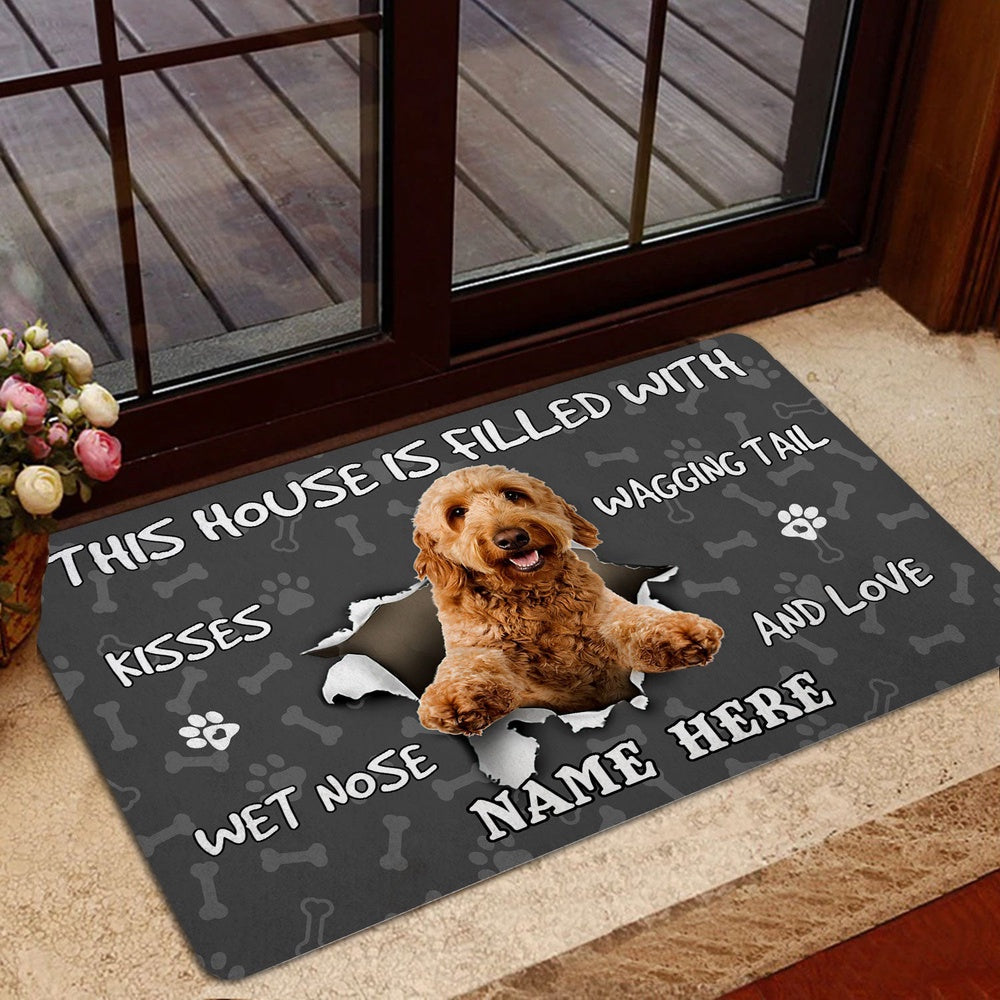 Personalized Goldendoodle Welcome Doormat, Goldendoodle dog lover pawprint grey Welcome Doormat, Custom Name Pets Home Decor Door Mat