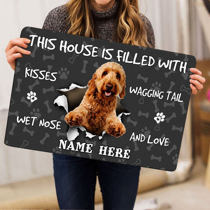 Personalized Goldendoodle Welcome Doormat, Goldendoodle dog lover pawprint grey Welcome Doormat, Custom Name Pets Home Decor Door Mat