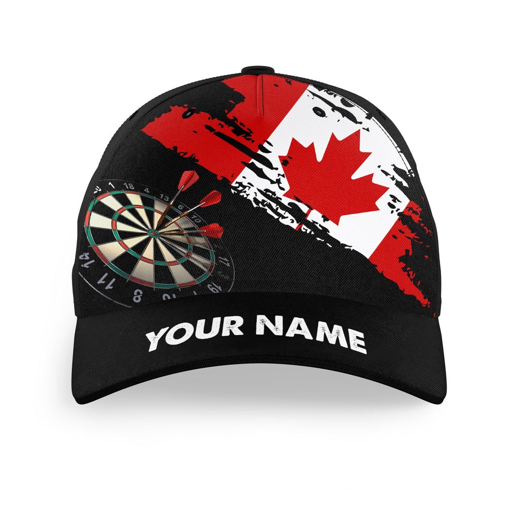 Personalized Grunge Canada Flag Dart Hats Custom Name Patriotic Canadian Darts Baseball Caps, Darts Team Cap Hats
