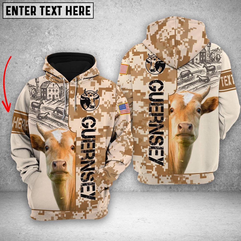 Personalized Guernsey Brown Camo All Printed 3D Shirt, Farmer Hoodie, Custom Farm Shirts, Farmer T Shirt