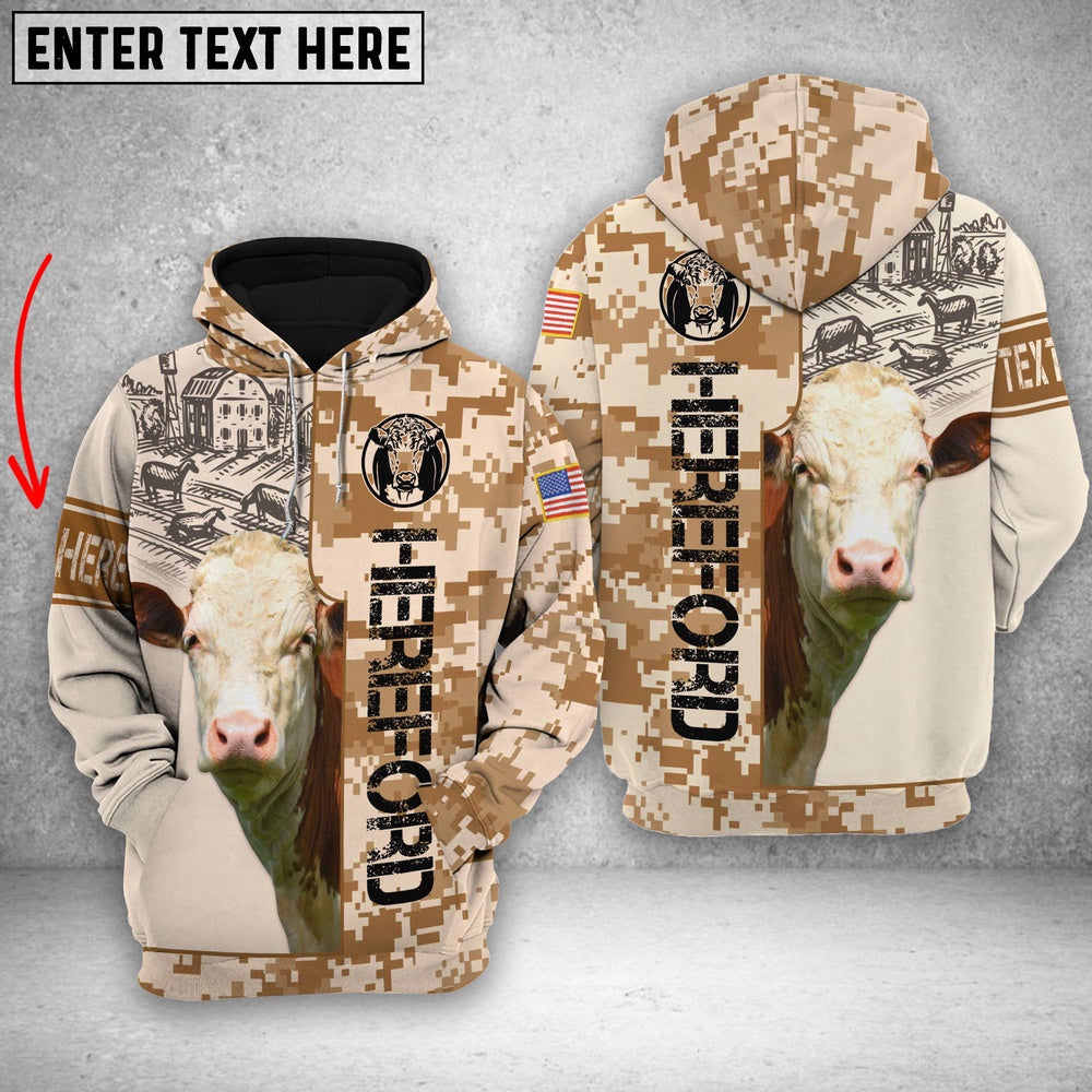 Personalized Hereford Brown Camo All Printed 3D Shirt, Farmer Hoodie, Custom Farm Shirts, Farmer T Shirt